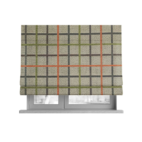 Clifton Orange Green Colour Tartan Scottish Pattern Soft Touch Wool Effect Furnishing Fabric CTR-842 - Roman Blinds