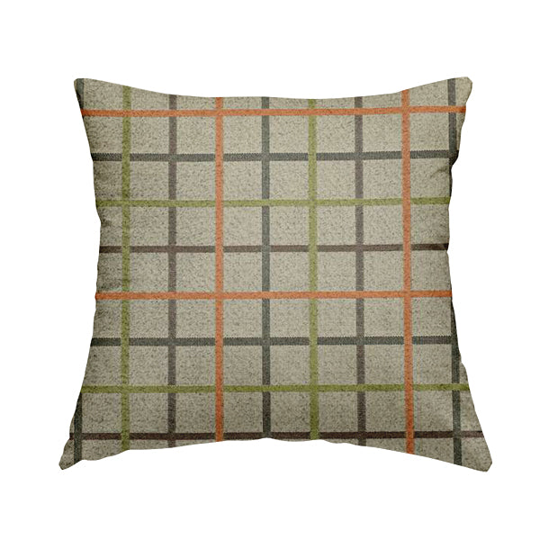Clifton Orange Green Colour Tartan Scottish Pattern Soft Touch Wool Effect Furnishing Fabric CTR-842 - Handmade Cushions