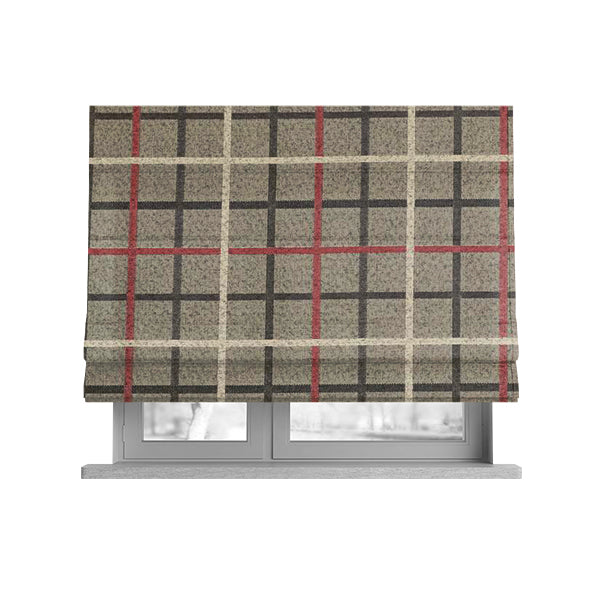 Clifton Red Brown White Colour Tartan Scottish Pattern Soft Touch Wool Effect Furnishing Fabric CTR-844 - Roman Blinds