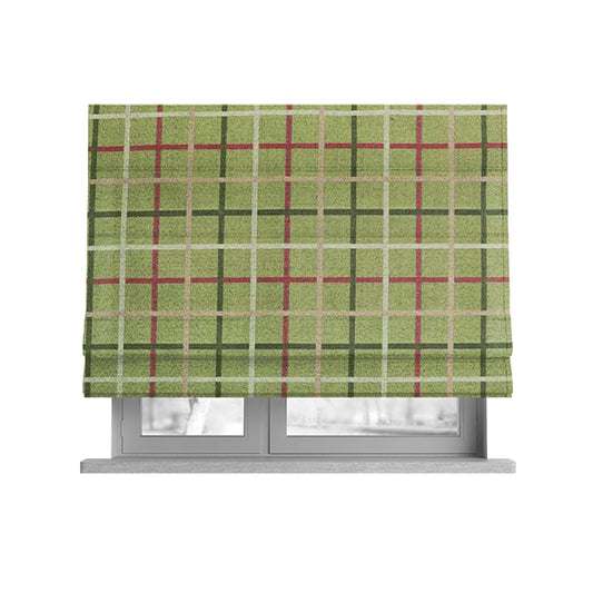 Clifton Green Colour Tartan Scottish Pattern Soft Touch Wool Effect Furnishing Fabric CTR-845 - Roman Blinds