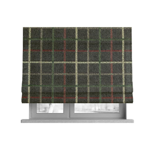 Clifton Brown Green Red Colour Tartan Scottish Pattern Soft Touch Wool Effect Furnishing Fabric CTR-846 - Roman Blinds