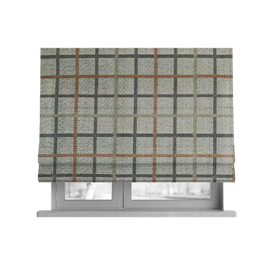 Clifton Grey Orange Colour Tartan Scottish Pattern Soft Touch Wool Effect Furnishing Fabric CTR-848 - Roman Blinds