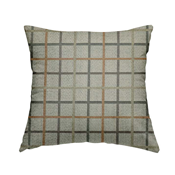 Clifton Grey Orange Colour Tartan Scottish Pattern Soft Touch Wool Effect Furnishing Fabric CTR-848 - Handmade Cushions