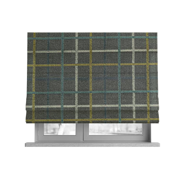 Clifton Grey Blue Yellow Colour Tartan Scottish Pattern Soft Touch Wool Effect Furnishing Fabric CTR-849 - Roman Blinds