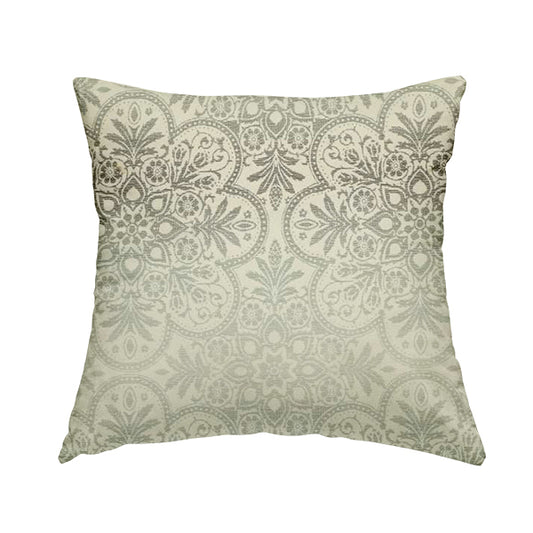 In Bloom Colourful Blossom Modern Pattern Grey Silver Chenille Upholstery Fabric CTR-851 - Handmade Cushions