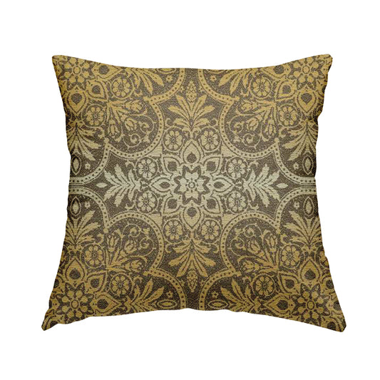 In Bloom Colourful Blossom Modern Pattern Brown Yellow Chenille Upholstery Fabric CTR-856 - Handmade Cushions
