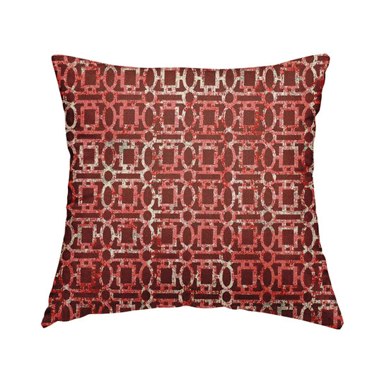 Tiffany Lightweight Modern Geometrical Pattern Small Scale Red Chenille Upholstery Fabric CTR-862 - Handmade Cushions
