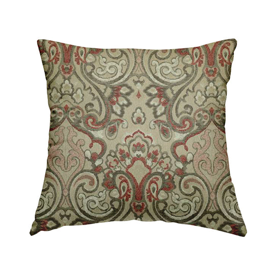 Sakura Damask Colourful Pattern Red Brown Chenille Upholstery Furnishing Fabric CTR-866 - Handmade Cushions