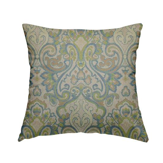 Sakura Damask Colourful Pattern Blue Green Chenille Upholstery Furnishing Fabric CTR-868 - Handmade Cushions