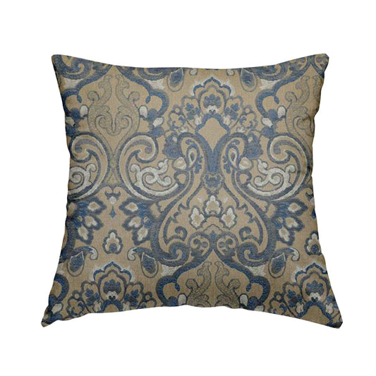 Sakura Damask Colourful Pattern Blue Chenille Upholstery Furnishing Fabric CTR-869 - Handmade Cushions