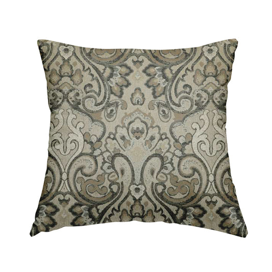 Sakura Damask Colourful Pattern Grey White Chenille Upholstery Furnishing Fabric CTR-870 - Handmade Cushions