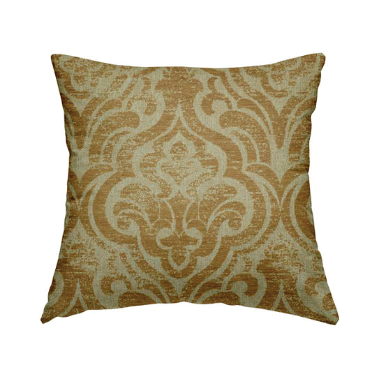 Olympos Mono Tone Faded Damask Pattern Orange Colour Chenille Upholstery Fabric CTR-871 - Handmade Cushions