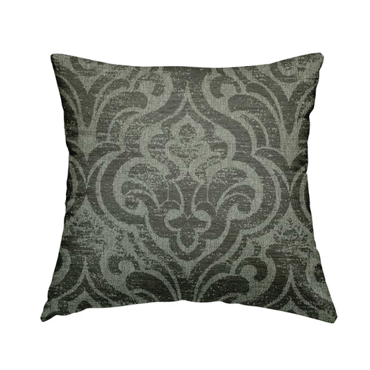 Olympos Mono Tone Faded Damask Pattern Grey Colour Chenille Upholstery Fabric CTR-873 - Handmade Cushions