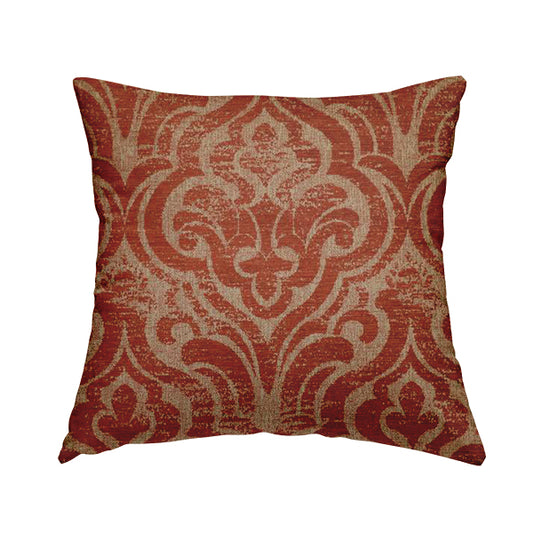 Olympos Mono Tone Faded Damask Pattern Red Colour Chenille Upholstery Fabric CTR-877 - Handmade Cushions
