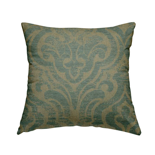 Olympos Mono Tone Faded Damask Pattern Blue Colour Chenille Upholstery Fabric CTR-879 - Handmade Cushions