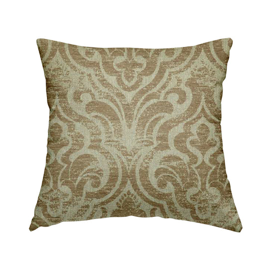 Olympos Mono Tone Faded Damask Pattern Brown Colour Chenille Upholstery Fabric CTR-881 - Handmade Cushions