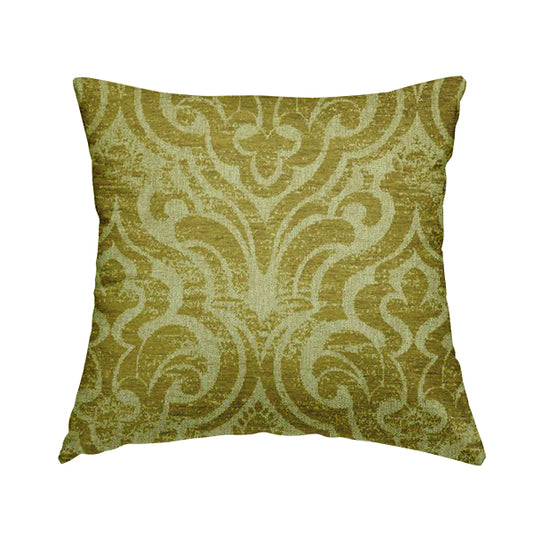 Olympos Mono Tone Faded Damask Pattern Green Colour Chenille Upholstery Fabric CTR-883 - Handmade Cushions