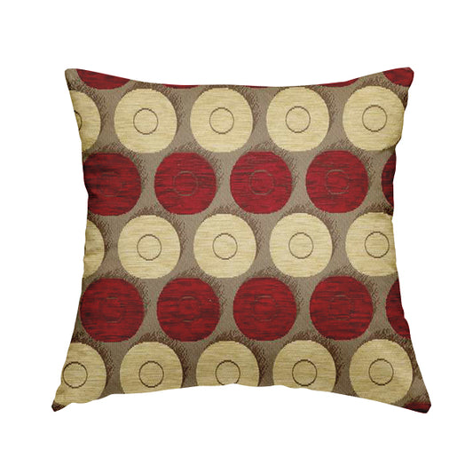 Chinaz Circular Geometric Pattern Chenille Upholstery Fabric Gold Beige Red Colour CTR-889 - Handmade Cushions