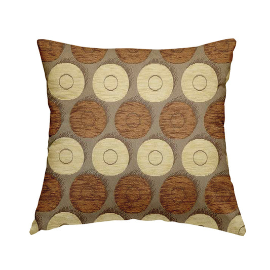 Chinaz Circular Geometric Pattern Chenille Upholstery Fabric Gold Beige Brown Colour CTR-890 - Handmade Cushions