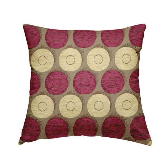 Chinaz Circular Geometric Pattern Chenille Upholstery Fabric Gold Beige Pink Colour CTR-891 - Handmade Cushions