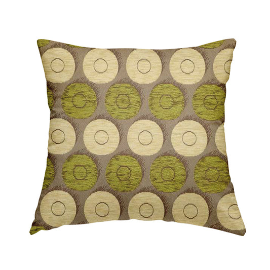 Chinaz Circular Geometric Pattern Chenille Upholstery Fabric Gold Beige Green Colour CTR-892 - Handmade Cushions