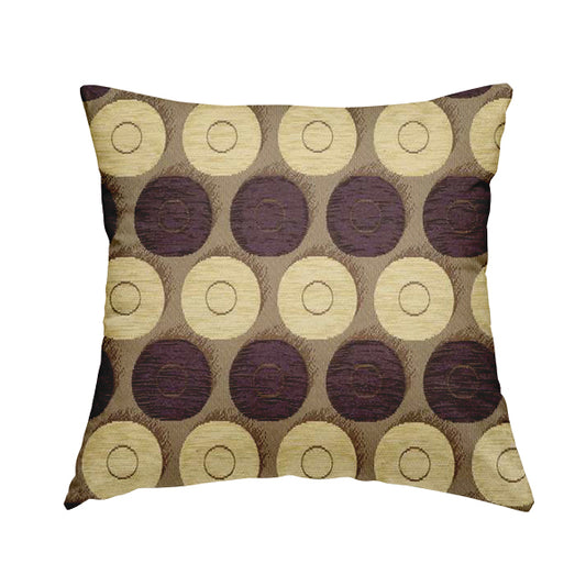 Chinaz Circular Geometric Pattern Chenille Upholstery Fabric Gold Beige Purple Colour CTR-893 - Handmade Cushions