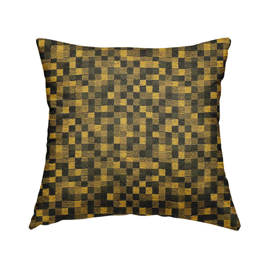 Fabriano Squared Pattern Chenille Type Yellow Black Upholstery Fabric CTR-927 - Handmade Cushions