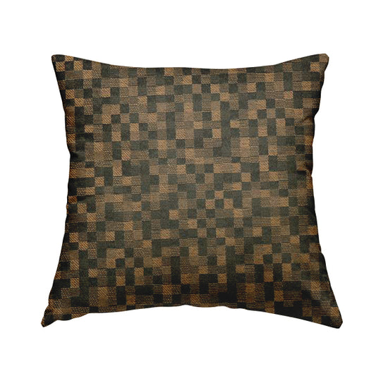 Fabriano Squared Pattern Chenille Type Brown Upholstery Fabric CTR-930 - Handmade Cushions