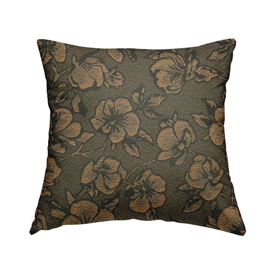 Fabriano Floral Pattern Chenille Type Brown Upholstery Fabric CTR-939 - Handmade Cushions