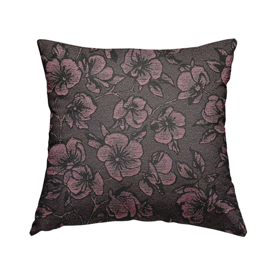 Fabriano Floral Pattern Chenille Type Purple Upholstery Fabric CTR-942 - Handmade Cushions