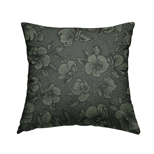 Fabriano Floral Pattern Chenille Type Grey Upholstery Fabric CTR-944 - Handmade Cushions