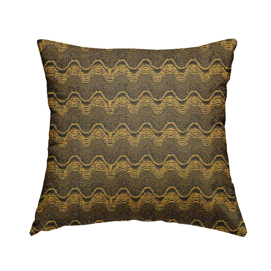 Fabriano Wave Pattern Chenille Type Yellow Black Upholstery Fabric CTR-945 - Handmade Cushions