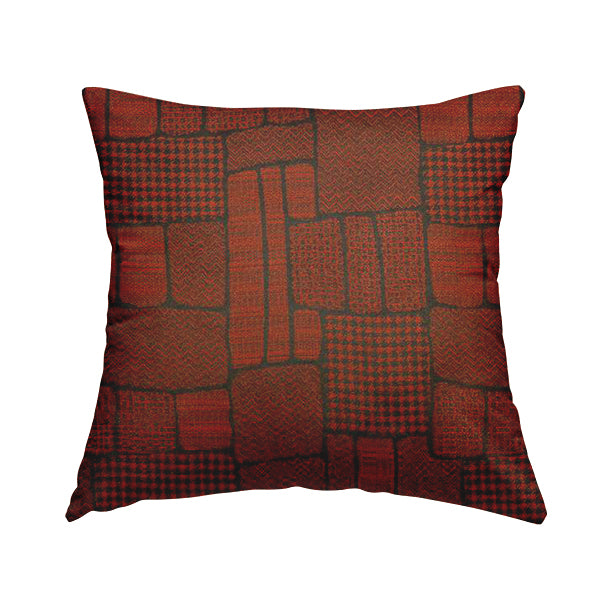 Fabriano Patchwork Pattern Chenille Type Red Upholstery Fabric CTR-958 - Handmade Cushions