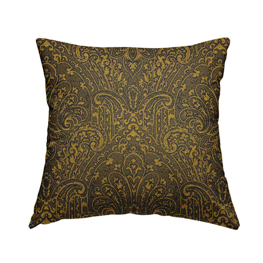 Fabriano Damask Pattern Chenille Type Yellow Black Upholstery Fabric CTR-963 - Handmade Cushions