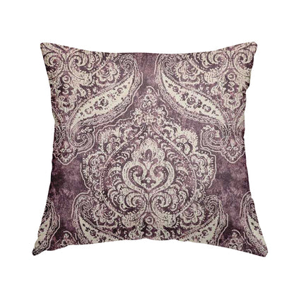 Glamour Floral Collection Print Velvet Upholstery Fabric Purple Damask Pattern CTR-973 - Handmade Cushions