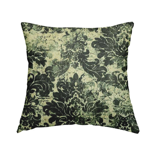 Glamour Floral Collection Print Velvet Upholstery Fabric Beige Black Floral Pattern CTR-978 - Handmade Cushions