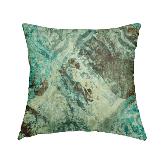 Glamour Floral Collection Print Velvet Upholstery Fabric Blue Brown Camouflage Floral Pattern CTR-982 - Handmade Cushions