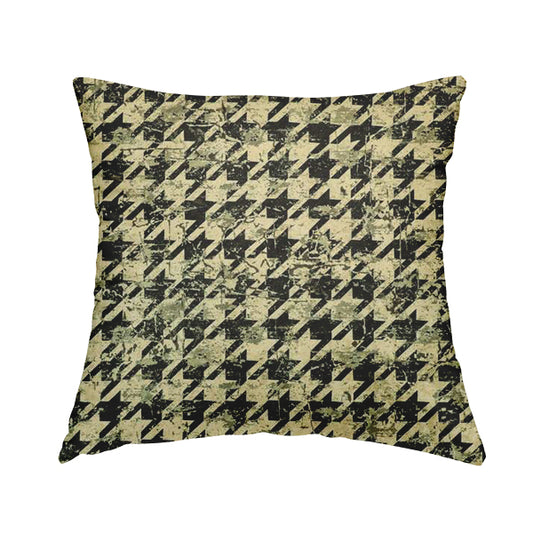 Glamour Art Collection Print Velvet Upholstery Fabric Black Beige Colour Houndstooth Geometric Pattern CTR-986 - Handmade Cushions