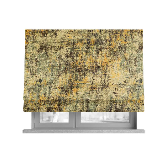 Glamour Art Collection Print Velvet Upholstery Fabric Brown Yellow Grey Colour Abstract Camouflage Plain Pattern CTR-988 - Roman Blinds