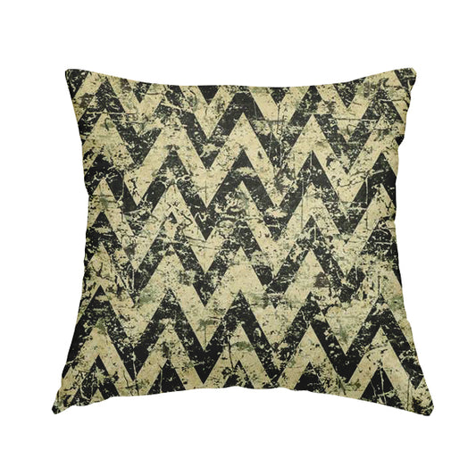 Glamour Art Collection Print Velvet Upholstery Fabric Black Beige Colour Chevron Stripe Pattern CTR-992 - Handmade Cushions