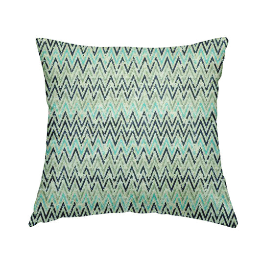 Glamour Art Collection Print Velvet Upholstery Fabric Blue Grey Chevron Striped Pattern CTR-997 - Handmade Cushions