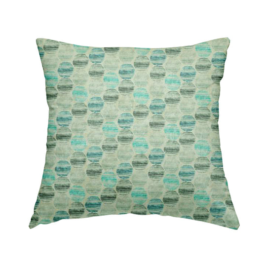 Glamour Geometric Collection Print Velvet Upholstery Fabric Blue Grey Round Modern Pattern CTR-1002 - Handmade Cushions