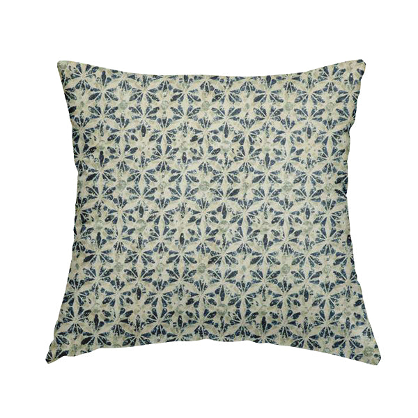 Glamour Geometric Collection Print Velvet Upholstery Fabric Blue Silver Small Pattern CTR-1005 - Handmade Cushions