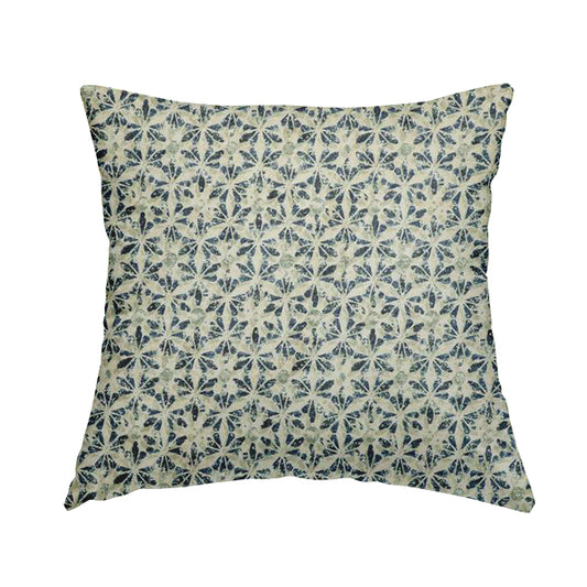 Glamour Geometric Collection Print Velvet Upholstery Fabric Blue Silver Small Pattern CTR-1005 - Handmade Cushions