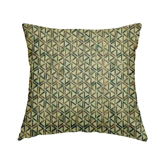 Glamour Geometric Collection Print Velvet Upholstery Fabric Brown Small Pattern CTR-1008 - Handmade Cushions