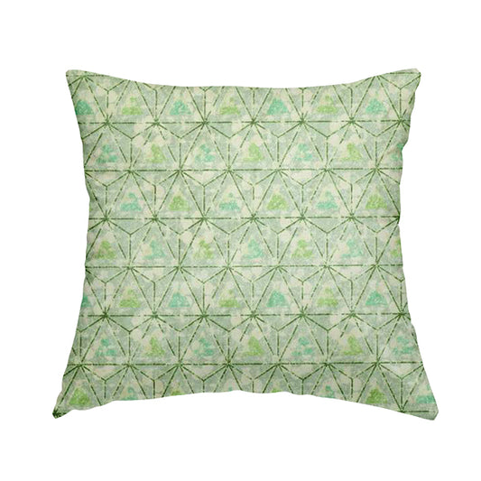 Glamour Geometric Collection Print Velvet Upholstery Fabric Shades Of Green Triangle Geometric Pattern CTR-1009 - Handmade Cushions