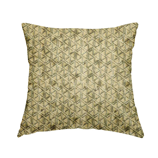 Glamour Geometric Collection Print Velvet Upholstery Fabric Beige Small Pattern CTR-1010 - Handmade Cushions