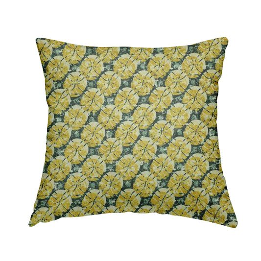 Glamour Geometric Collection Print Velvet Upholstery Fabric Yellow Grey Circular Modern Pattern CTR-1011 - Handmade Cushions
