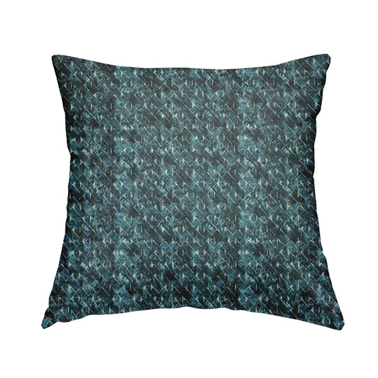 Glamour Geometric Collection Print Velvet Upholstery Fabric Navy Blue Modern Pattern CTR-1014 - Handmade Cushions