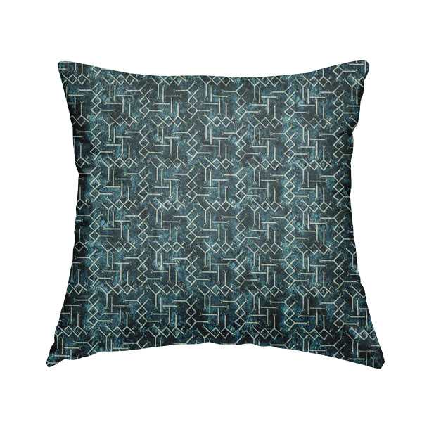 Glamour Geometric Collection Print Velvet Upholstery Fabric Navy Blue Small Geometric Pattern CTR-1016 - Handmade Cushions